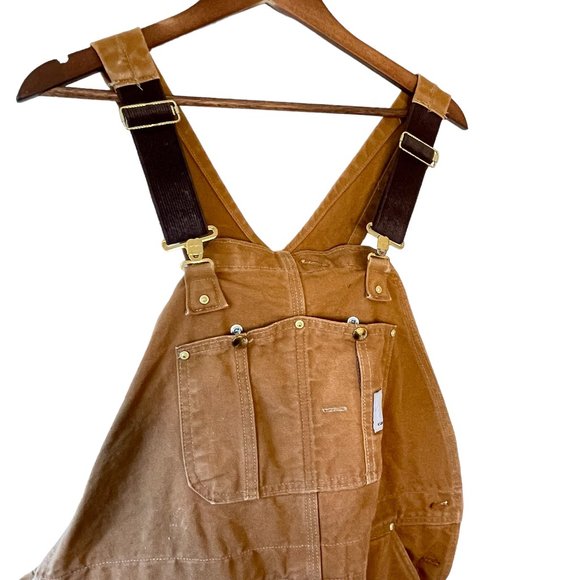 Carhartt Men's Bib Overalls R03 BRN are NEW WITHOUT TAGS Brown Heavy Weight  42 - Picture 4 of 16